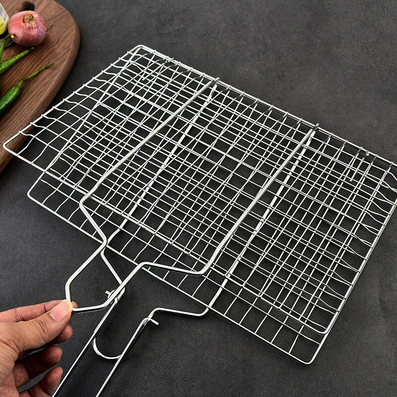 304 Stainless Steel BBQ Non Stick Grilling Basket Grill Mesh Mat Meat Vegetable Steak Picnic Party Barbecue Tool Heat Resistant