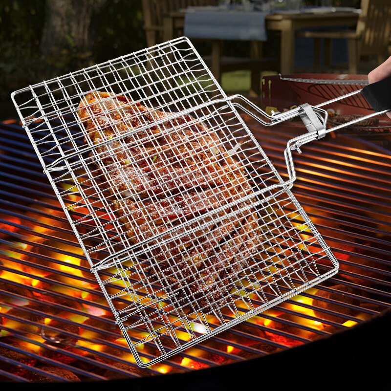 304 Stainless Steel BBQ Non Stick Grilling Basket Grill Mesh Mat Meat Vegetable Steak Picnic Party Barbecue Tool Heat Resistant