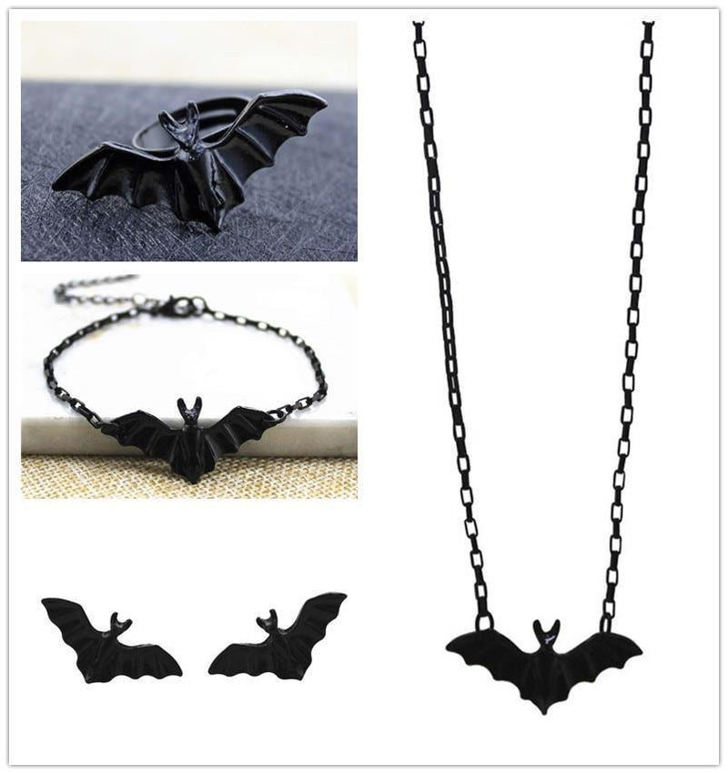 New black bat opening adjustable ring Set Halloween Fashion Accessories Personality Punk style men's and women's universal - Descont Express