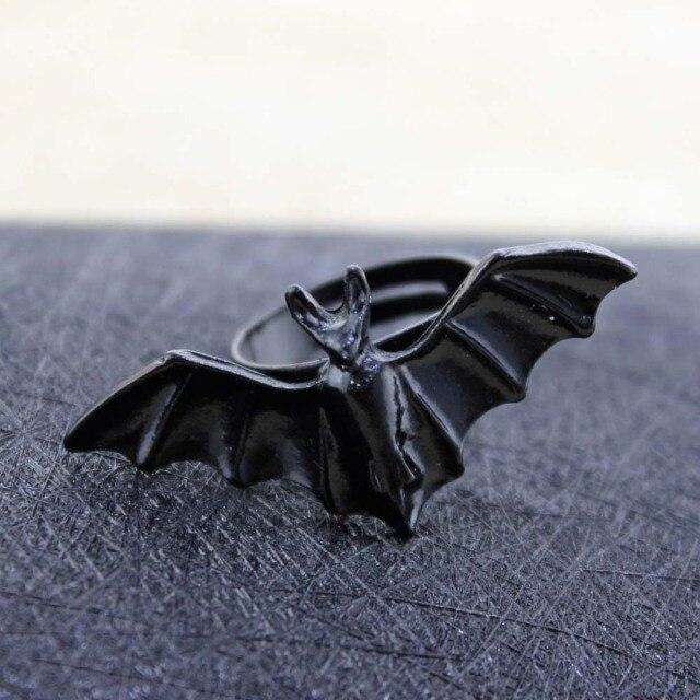 New black bat opening adjustable ring Set Halloween Fashion Accessories Personality Punk style men's and women's universal - Descont Express